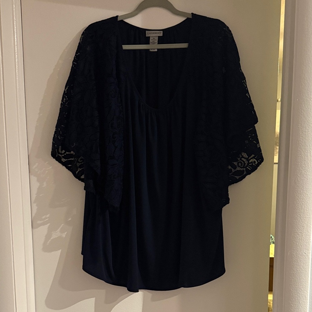 Catherines Dark Blue Lace Sleeved Blouse
